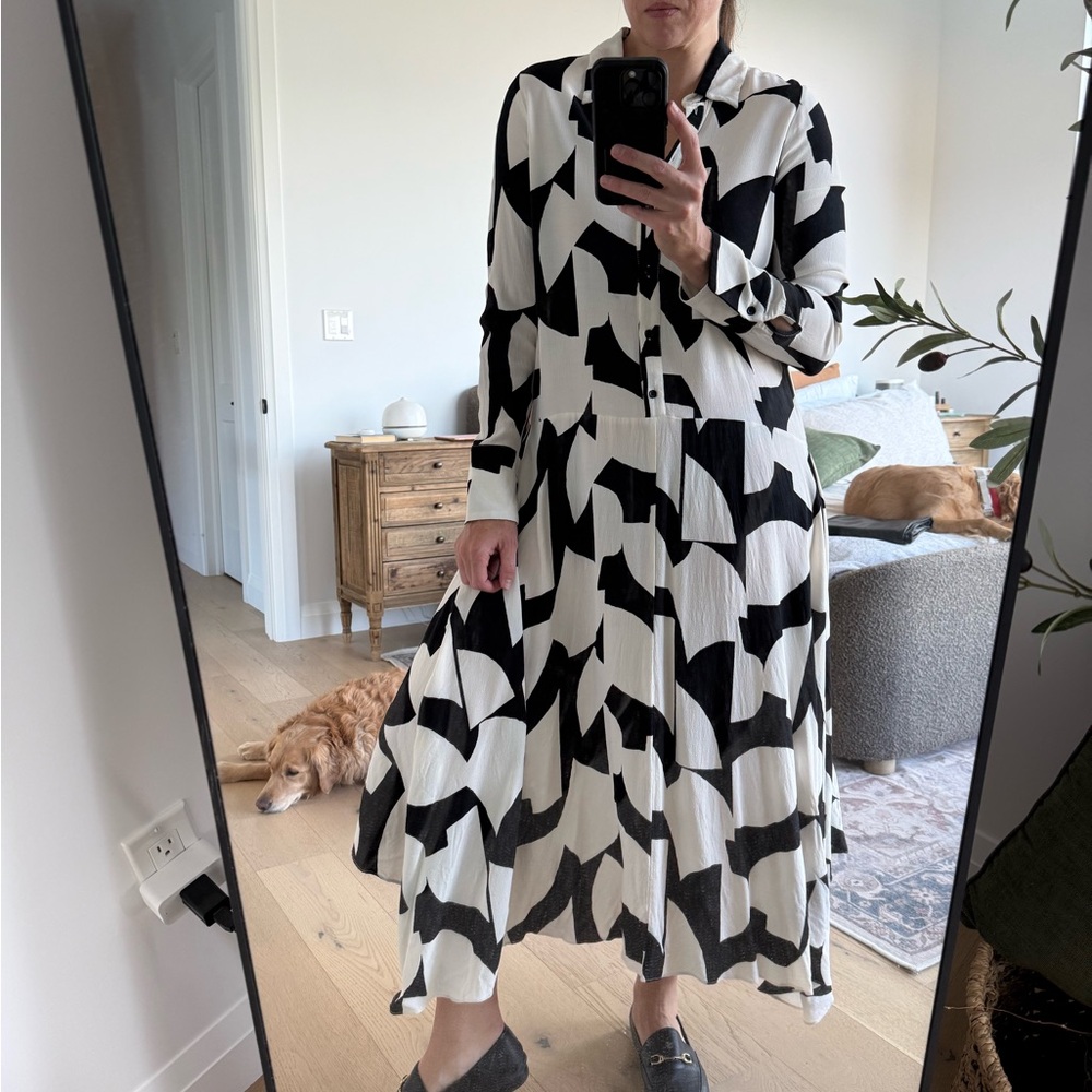 Zara Monochrome Abstract Long Sleeve Dress
